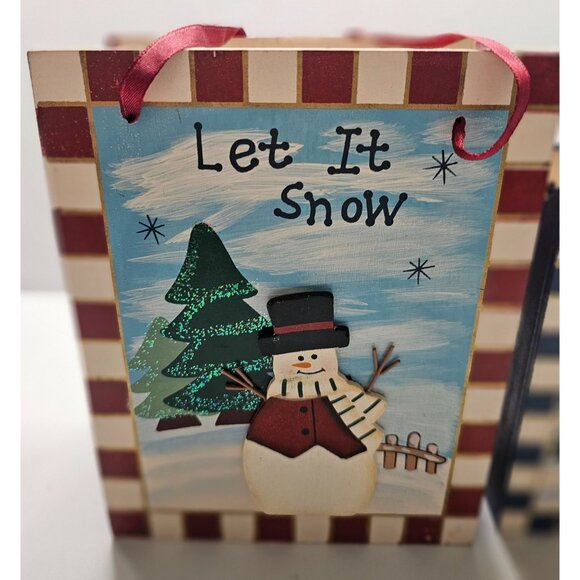 Set Of 3 Wooden "Let It Snow" Decorative Winter Boxes With Ribbon Handles - Picture 2 of 9